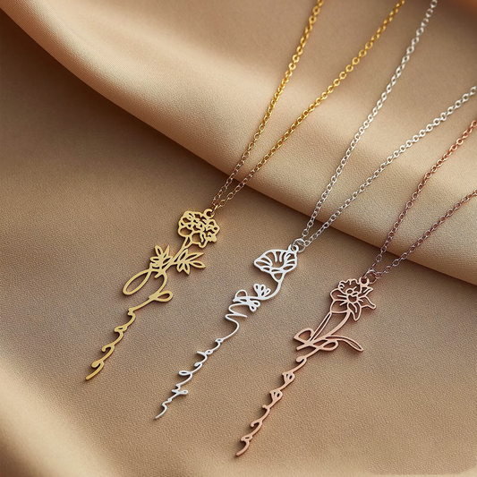 Birth flower name necklace